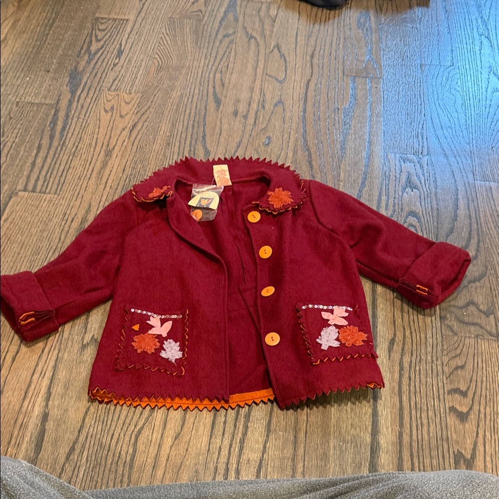 Kids Burgundy Jacket with Floral Accents NWT